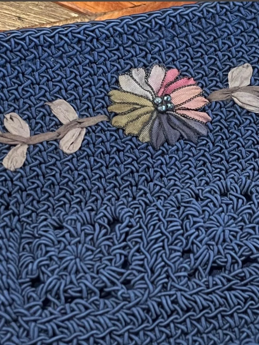 Cappelli Straworld Woven Navy Floral Embroidered Clutch